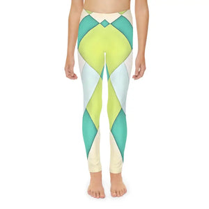 Green Checkered Abstract Pattern Youth Length Leggings - Dipaliz - Activewear
