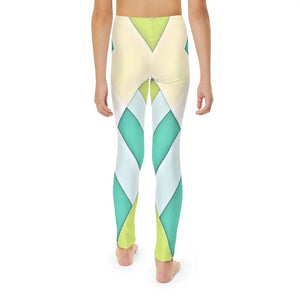 Green Checkered Abstract Pattern Youth Length Leggings - Dipaliz - Activewear
