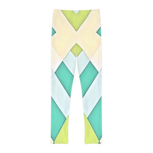 Green Checkered Abstract Pattern Youth Length Leggings - Dipaliz - Activewear