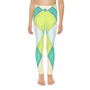 Green Checkered Abstract Pattern Youth Length Leggings - Dipaliz - Activewear