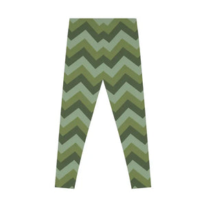 Green Chevron Leggings - Stretchy Olive Zigzag Print - Dipaliz - Gifts Online
