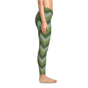 Green Chevron Leggings - Stretchy Olive Zigzag Print - Dipaliz - Gifts Online