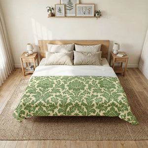 Green Damask Cotton Comforter - Vintage Floral - Dipaliz - Quilts & Comforters