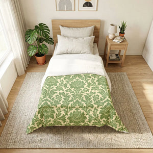 Green Damask Cotton Comforter - Vintage Floral - Dipaliz - Quilts & Comforters