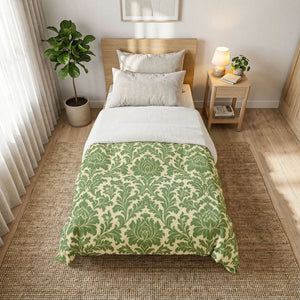 Green Damask Cotton Comforter - Vintage Floral - Dipaliz - Quilts & Comforters