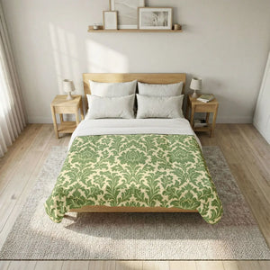Green Damask Cotton Comforter - Vintage Floral - Dipaliz - Quilts & Comforters