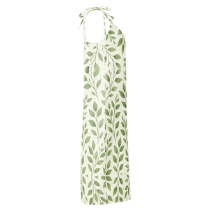Green Eucalyptus Leaves Midi Dress Built-in Bra - Dipaliz - Dresses