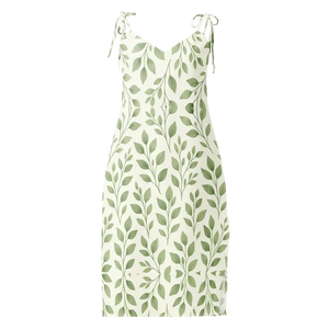 Green Eucalyptus Leaves Midi Dress Built-in Bra - Dipaliz - Xs - Dresses