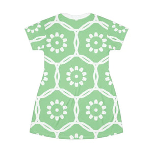 Green T-shirt Dress - Bold Floral Print Statement Piece - Dipaliz - Dresses