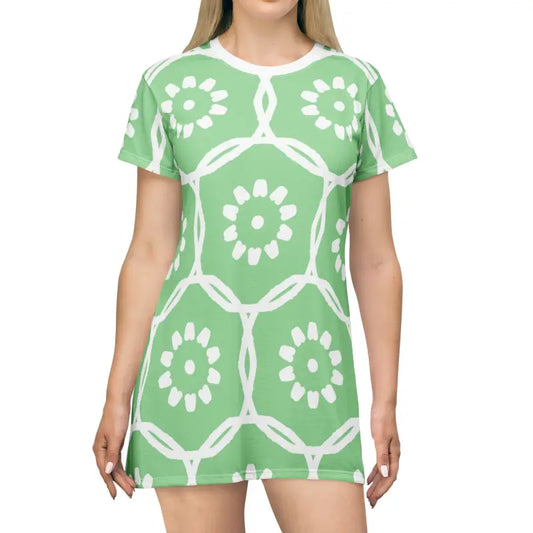 Go Green and Glam with the Floral Fantasy Shirt Dress! - Xs All Over Prints