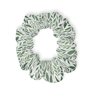 Green Leaf Pattern Scrunchie Eco-friendly Hair Accessory Cute Gift for Her Boho Style Tie Festival Essential