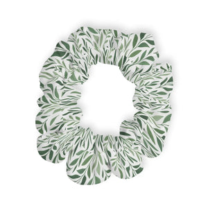 Green Leaf Pattern Scrunchie Eco-friendly Hair Accessory Cute Gift for Her Boho Style Tie Festival Essential