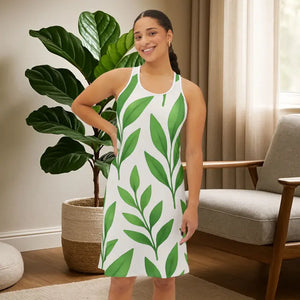 Green Leaves Pattern Dress - Premium Comfort Style - Dipaliz - Xs / White - Dresses