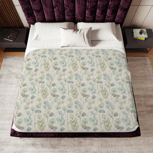 Sherpa Blanket – Cozy Green Leaves Throw - Dipaliz - Blankets