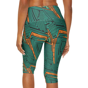 Vibrant Orange Striped Yoga Capri - 4-way Stretch - Dipaliz - Leggings