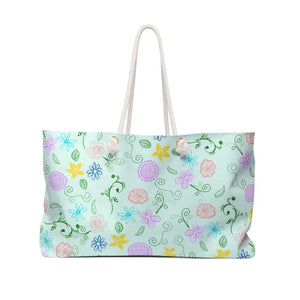 Green Oversized Polyester Weekender Bag Botanical Print - Dipaliz - 24’’ × 13’’ - Tote Bags