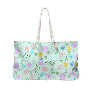 Green Oversized Polyester Weekender Bag Botanical Print - Dipaliz - 24’’ × 13’’ - Tote Bags