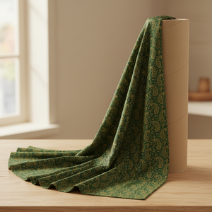 Green paisley fabric bolt