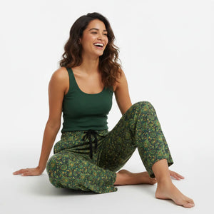 Cozy Womens Pajama Pants - Green Paisley Print - Dipaliz - Pajamas
