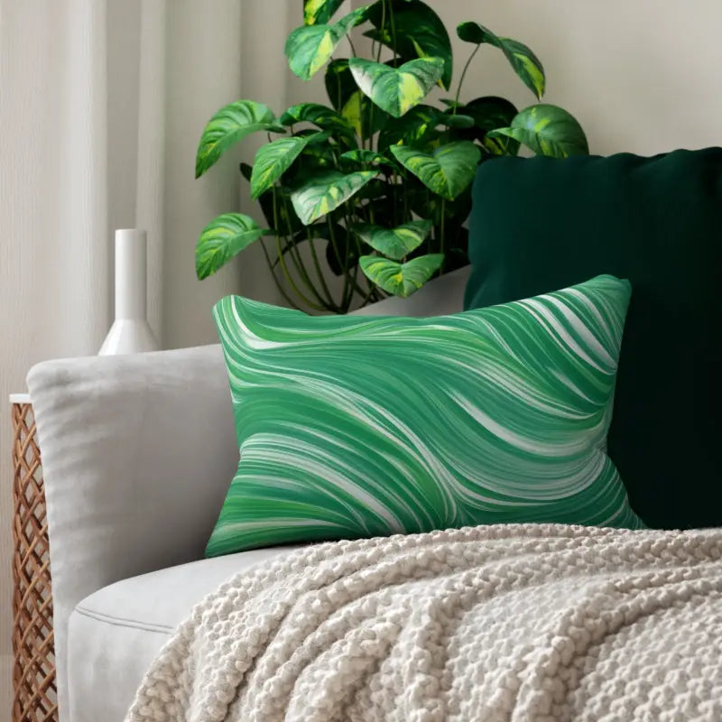 Transform your Space with Green Spun Polyester Lumbar Pillow! - 20’’ × 14’’ Home Decor