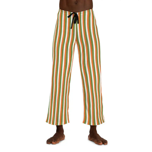 Lounge in Style: Men’s Green Striped Pajama Pants - All Over Prints