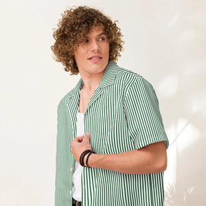 Eco-chic Green Striped Unisex Button Shirt - Summer - Dipaliz - Shirts