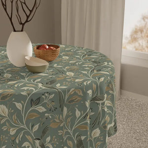 Home Decor - Green Vintage Floral Tablecloth - Botanical Vine Pattern - Dipaliz one Size / White