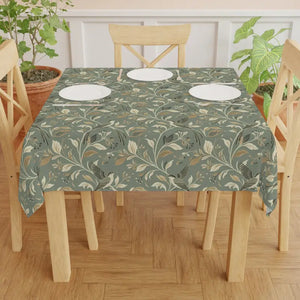 Home Decor - Green Vintage Floral Tablecloth - Botanical Vine Pattern - Dipaliz one Size / White