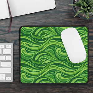 Green Wave Gaming Mouse Pad - Swirling Neon Pattern - Dipaliz - Rectangle / 9’’ × 7’’ - Computer Accessories