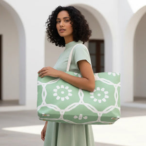 Green Weekender Bag – Geometric Pattern - Dipaliz - Luggage & Bags