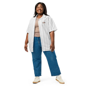 Unisex Button Shirt White Stripes Dog Emblem Cool Style Dipaliz - Shirts