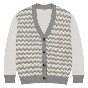 Grey Chevron Knitted Cardigan - Cozy Lightweight Layering - Dipaliz - l - Cardigans