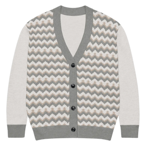 Grey Chevron Knitted Cardigan - Cozy Lightweight Layering - Dipaliz - Cardigans - Xs