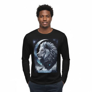 A Grey Lion on Full Moon in Winter Night Men’s Long Sleeve Aop Shirt - T-shirts