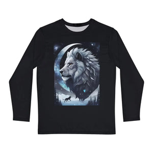 A Grey Lion on Full Moon in Winter Night Men’s Long Sleeve Aop Shirt - T-shirts