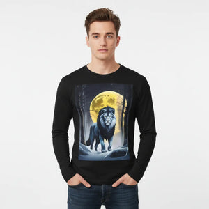 A Grey Lion on Full Moon in Winter Night Men’s Long Sleeve Aop Shirt - T-shirts