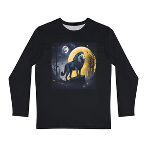 A Grey Lion on Full Moon in Winter Night Men’s Long Sleeve Aop Shirt - T-shirts