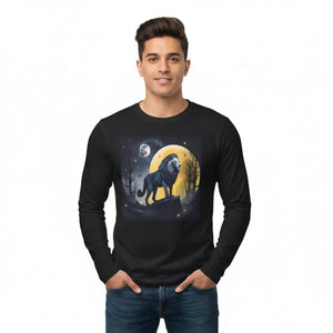 A Grey Lion on Full Moon in Winter Night Men’s Long Sleeve Aop Shirt - T-shirts