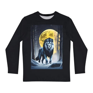 A Grey Lion on Full Moon in Winter Night Men’s Long Sleeve Aop Shirt - T-shirts
