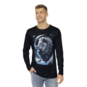 Long Sleeve Winter Moon Lion Shirt - Grey Polyester Aop - Dipaliz - T-shirts