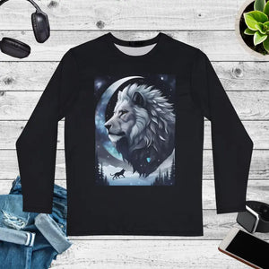 Long Sleeve Winter Moon Lion Shirt - Grey Polyester Aop - Dipaliz - Xs - T-shirts