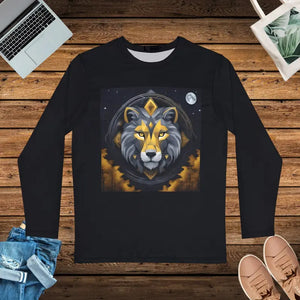 Long Sleeve Aop Shirt Grey Lion Full Moon Winter Night - Dipaliz - Xs - T-shirts