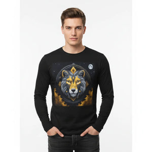 A Grey Lion on Full Moon with Yellow Accents in Winter Night Men’s Long Sleeve Aop Shirt - T-shirts