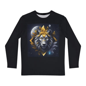 A Grey Lion on Full Moon with Yellow Accents in Winter Night Men’s Long Sleeve Aop Shirt - T-shirts