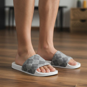 DipaliZ men's slides with a grey geometric strap print