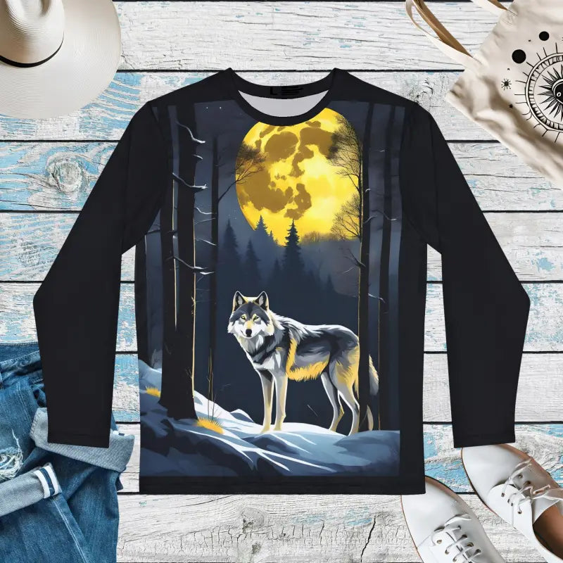 Howl at the Moon: Men’s Grey Wolf Long Sleeve Tee - Xs All Over Prints