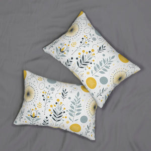 Yellow Floral Polyester Lumbar Pillow - Spun - Dipaliz - Back & Support Cushions