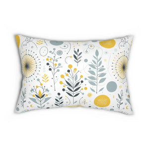 Yellow Floral Polyester Lumbar Pillow - Spun - Dipaliz - Back & Support Cushions