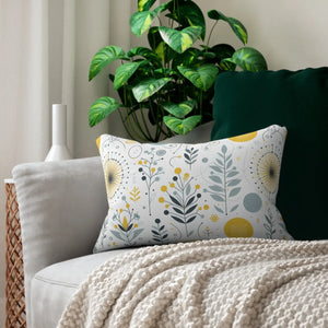Yellow Floral Polyester Lumbar Pillow - Spun - Dipaliz - Back & Support Cushions