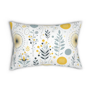 Yellow Floral Polyester Lumbar Pillow - Spun - Dipaliz - Back & Support Cushions